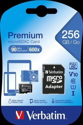 Paměťová karta "Premium", microSDXC, 256GB CL10/U1, s adaptérem, VERBATIM