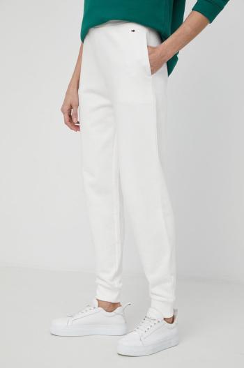 Bavlněné kalhoty Tommy Hilfiger dámské, béžová barva, hladké