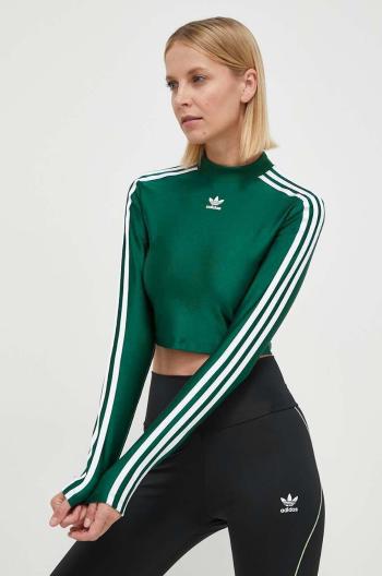 Tričko s dlouhým rukávem adidas Originals zelená barva, s pologolfem, IR8136