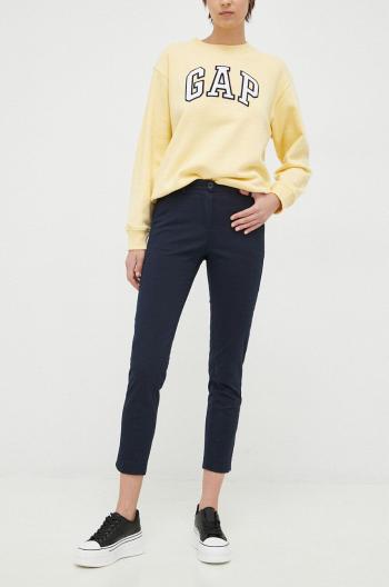 Kalhoty Sisley dámské, tmavomodrá barva, jednoduché, medium waist