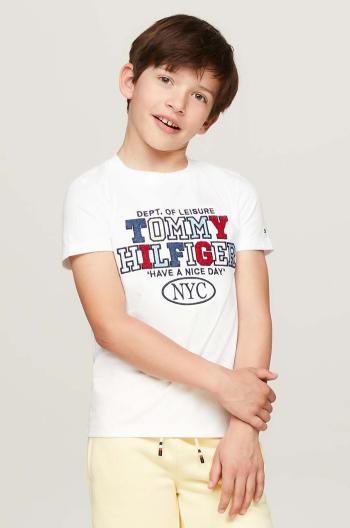 Dětské bavlněné tričko Tommy Hilfiger bílá barva, s aplikací, KB0KB08664