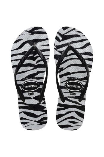 Žabky Havaianas SLIM ANIMALS dámské, černá barva, na plochém podpatku, 4147852.0090