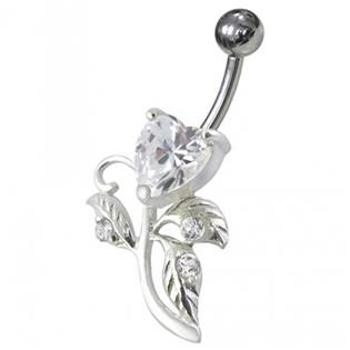 Šperky4U Stříbrný piercing do pupíku - srdíčko - BP01186-C