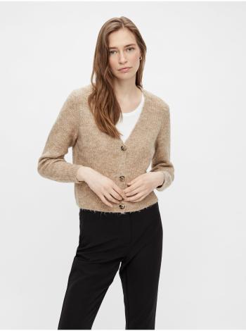 Béžový dámský žebrovaný svetr na knoflíky Pieces Ellen