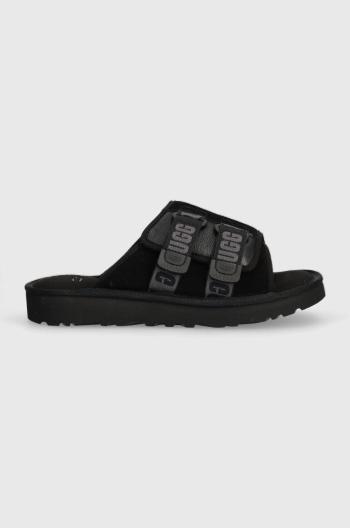 Kožené pantofle UGG Goldencoast Strap Slide pánské, černá barva, 1142730