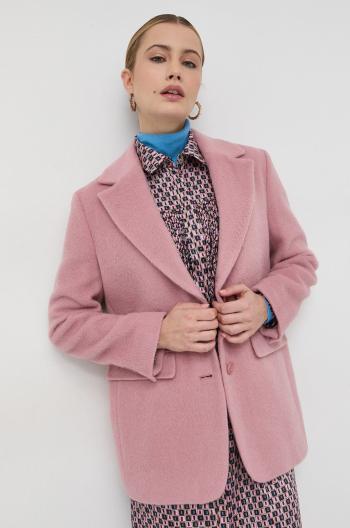 Vlněný kabát Marella dámský, růžová barva, přechodný