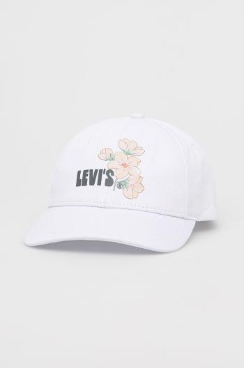Bavlněná čepice Levi's bílá barva, s potiskem