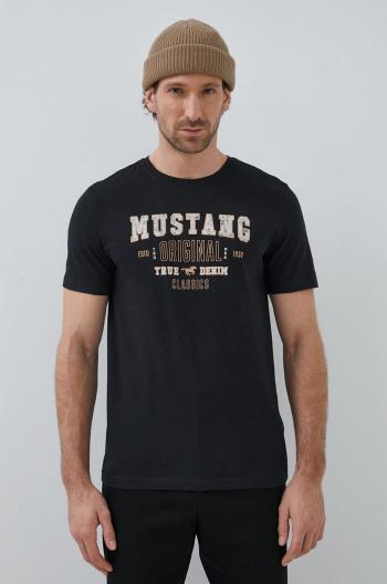 Bavlněné tričko Mustang černá barva, s potiskem