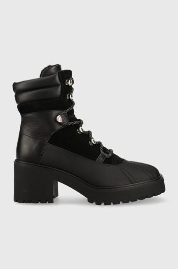 Kožené kotníkové boty Tommy Hilfiger Heel Laced Outdoor Boot dámské, černá barva, na podpatku, lehce zateplené