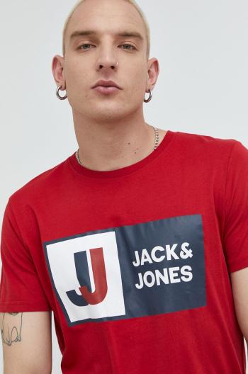Bavlněné tričko Jack & Jones Jcologan červená barva, s potiskem