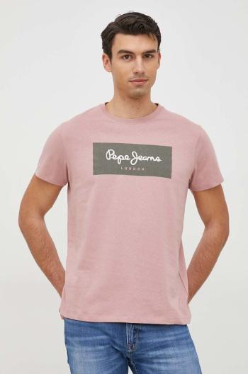 Bavlněné tričko Pepe Jeans Aaron růžová barva, s potiskem