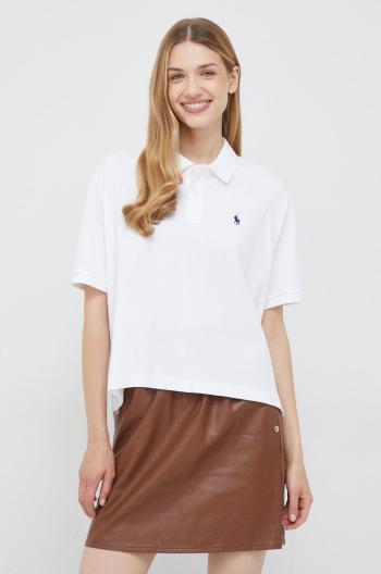 Bavlněné polo tričko Polo Ralph Lauren bílá barva, s límečkem