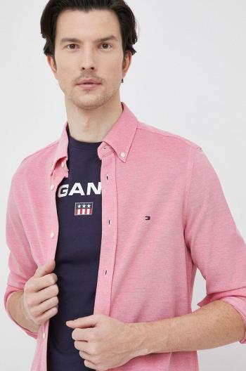 Košile Tommy Hilfiger červená barva, slim, s límečkem button-down, MW0MW30675