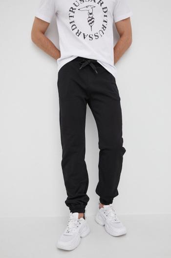 Bavlněné kalhoty Trussardi pánské, černá barva, hladké