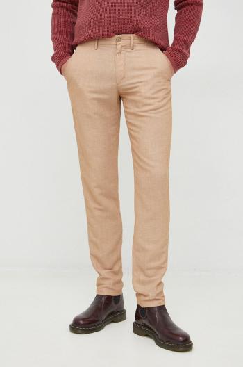 Plátěné kalhoty Tommy Hilfiger pánské, hnědá barva, jednoduché