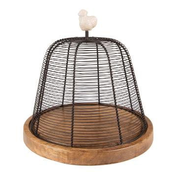 Dřevěný kulatý podnos s kovovým poklopem Chick Bei - Ø 24*24 cm 65091