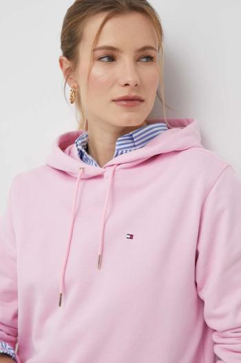 Bavlněná mikina Tommy Hilfiger dámská, růžová barva, s kapucí, hladká