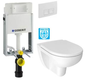 GEBERIT KOMBIFIXBasic vč. bílého  tlačítka DELTA 50 + WC JIKA LYRA PLUS RIMLESS + SEDÁTKO DURAPLAST 110.100.00.1 50BI LY1