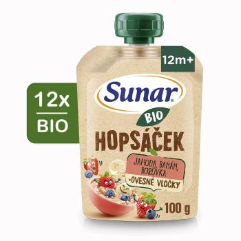 Sunar BIO ovocná kapsička Hopsáček jahoda, banán, borůvka a ovesné vločky 12x100 g