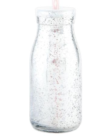 Stříbrná skleněná láhev na brčko bez brčka - Ø 6*14 cm / 0,2 L 6GL1883 bez brčka
