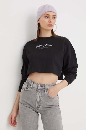 Mikina Tommy Jeans dámská, černá barva, s potiskem, DW0DW17332