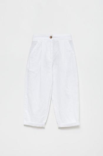 Kalhoty s lněnou směsí pro děti United Colors of Benetton bílá barva, hladké