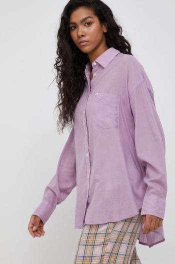 Košile Lee dámská, fialová barva, relaxed, s klasickým límcem