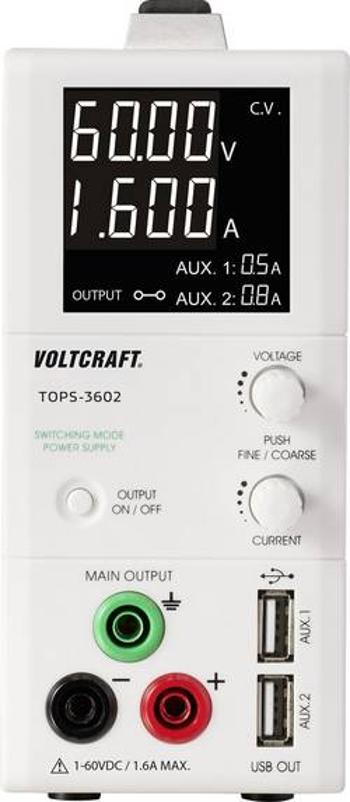 Laboratorní zdroj s nastavitelným napětím VOLTCRAFT TOPS-3602, 1 - 60 V/DC, 0.25 - 1.6 A, 100 W, Počet výstupů: 3 x