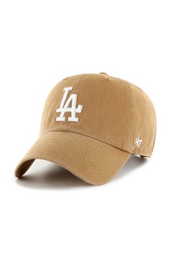 Bavlněná baseballová čepice 47brand MLB Los Angeles Dodgers béžová barva, s aplikací, B-NLRGW12GWS-QL