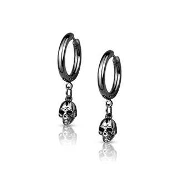 Šperky4U Černé ocelové náušnice kroužky s lebkami - OPN1818-K