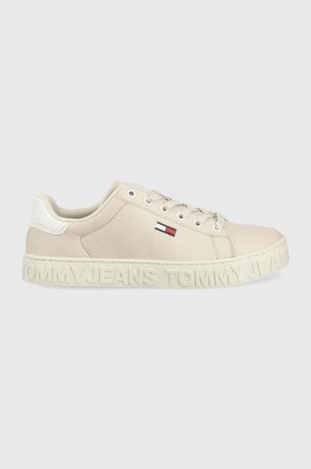 Kožené boty Tommy Jeans béžová barva