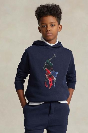 Dětská mikina Polo Ralph Lauren tmavomodrá barva, s kapucí, s potiskem