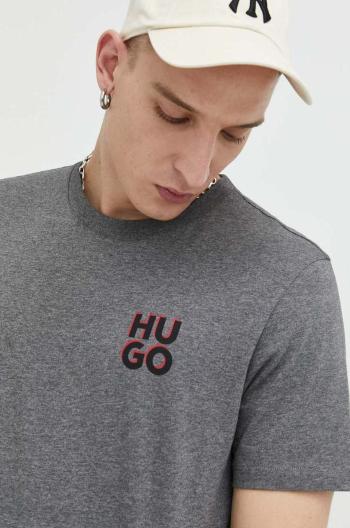 Bavlněné tričko HUGO šedá barva
