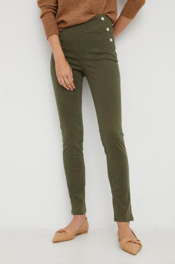 Kalhoty Guess dámské, zelená barva, přiléhavé, high waist