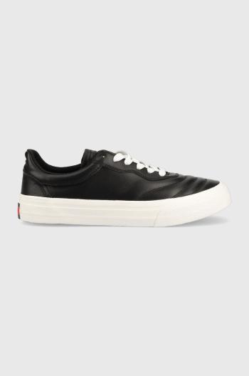 Kožené sneakers boty Tommy Jeans Leather Soccer Vulc černá barva