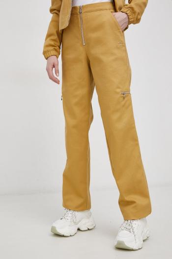 Bavlněné kalhoty adidas Originals HE4738 dámské, žlutá barva, jednoduché, high waist