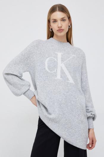 Svetr z vlněné směsi Calvin Klein Jeans dámský, šedá barva, lehký