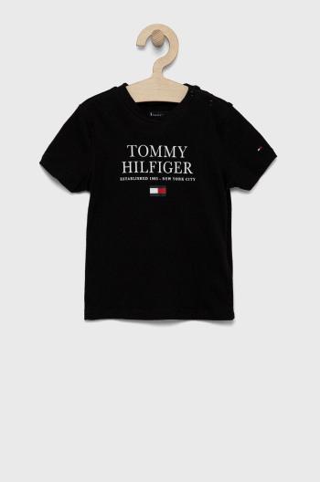 Dětské bavlněné tričko Tommy Hilfiger černá barva, s potiskem