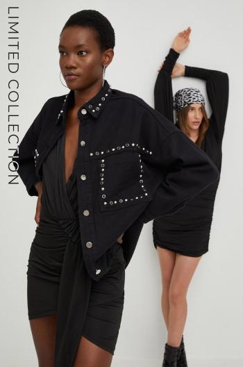 Džínová bunda Answear Lab dámská, černá barva, přechodná, oversize