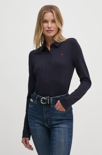 Košile Tommy Hilfiger dámská, tmavomodrá barva, slim, s klasickým límcem, WW0WW42906