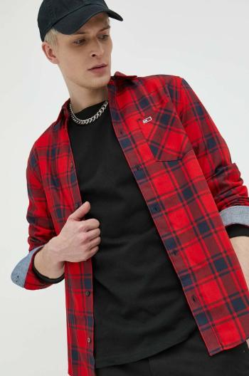 Košile Tommy Jeans pánská, červená barva, regular, s klasickým límcem