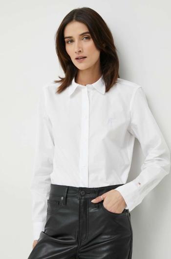 Bavlněné tričko Tommy Hilfiger bílá barva, regular, s klasickým límcem