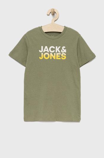 Dětské bavlněné tričko Jack & Jones zelená barva, s potiskem