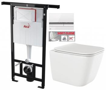 ALCADRAIN Jádromodul předstěnový instalační systém s bílým/ chrom tlačítkem M1720-1 + WC INVENA PAROS  + SEDÁTKO AM102/1120 M1720-1 RO1