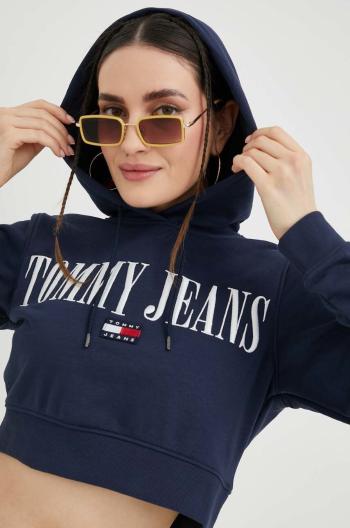 Mikina Tommy Jeans dámská, tmavomodrá barva, s kapucí, s aplikací