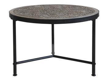 Kovový konferenční stůl s dřevěnou deskou s ornamenty Coffee - Ø 60*41cm 40289-00