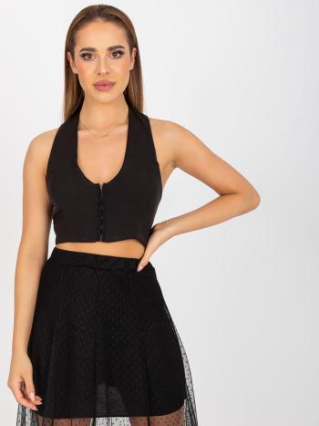 ČERNÝ CROP TOP S VÝSTŘIHEM -15633-BLACK Velikost: M