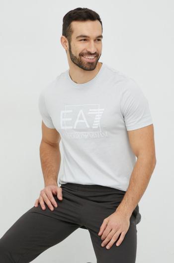 Bavlněné tričko EA7 Emporio Armani šedá barva, s potiskem