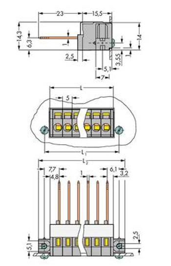 Pružinová svorkovnice WAGO 731-136/048-000, 2.50 mm², Pólů 6, šedá, 25 ks