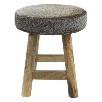 Dřevěná stolička s šedo hnědým kulatým podsedákem z hovězí kůže - 40*40*45cm OMCKKRG
